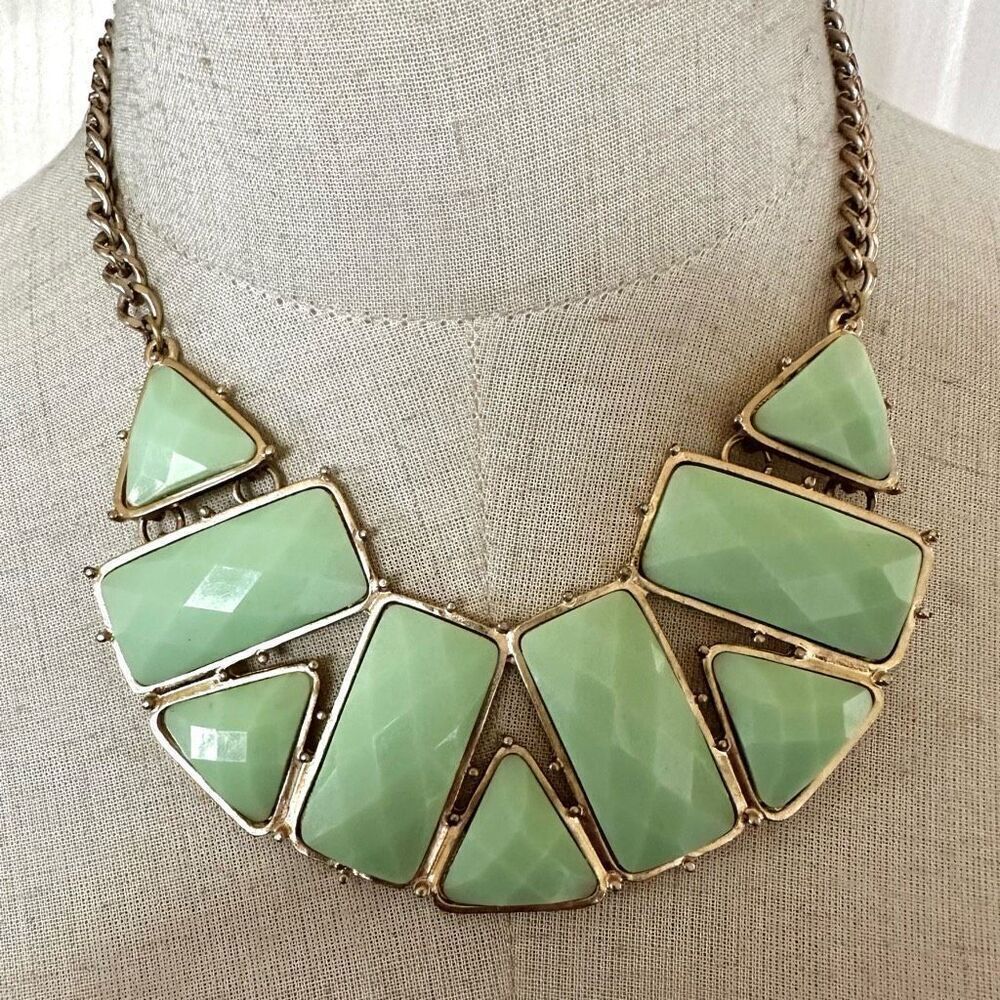 Green and gold tone statement necklace